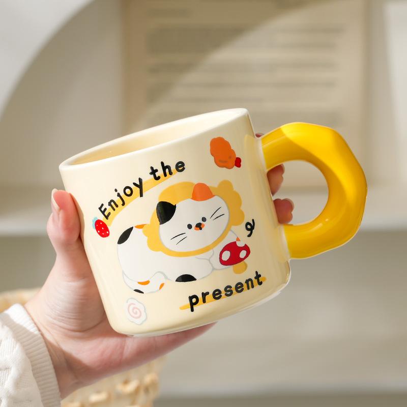 Cream cute kitten ceramic cup creative gift box ceramic mug drinking cup practical gift set