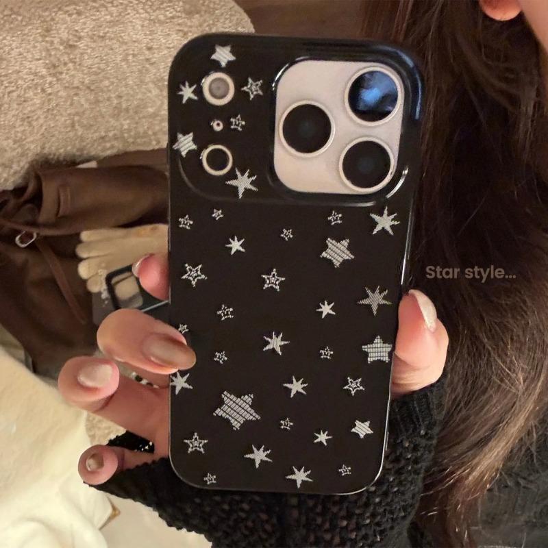Silver Star Black Phone Case for iPhone 17 16 15 14 13 12 11 Air Pro Max 12 13 Plus Shockproof Aesthetic Cover
