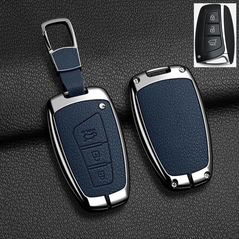 Zinklegierung Leder Auto Schlüsselhülle Hyundai Grand Santa Fe 3Dm Ix45 Ix35 Genesis Dh Grandeur Azera Hg Equus Schlüsselhülle