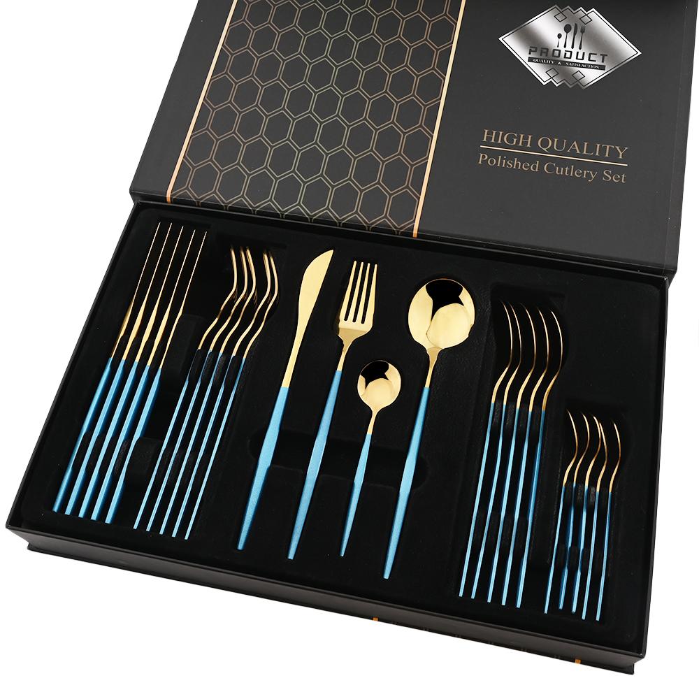 24pcs Pink Gold Dinnerware Set Knife Forks Spoon Cutlery Set with Gift Box Stainless Steel Spoon Flatware Kitchen Tableware