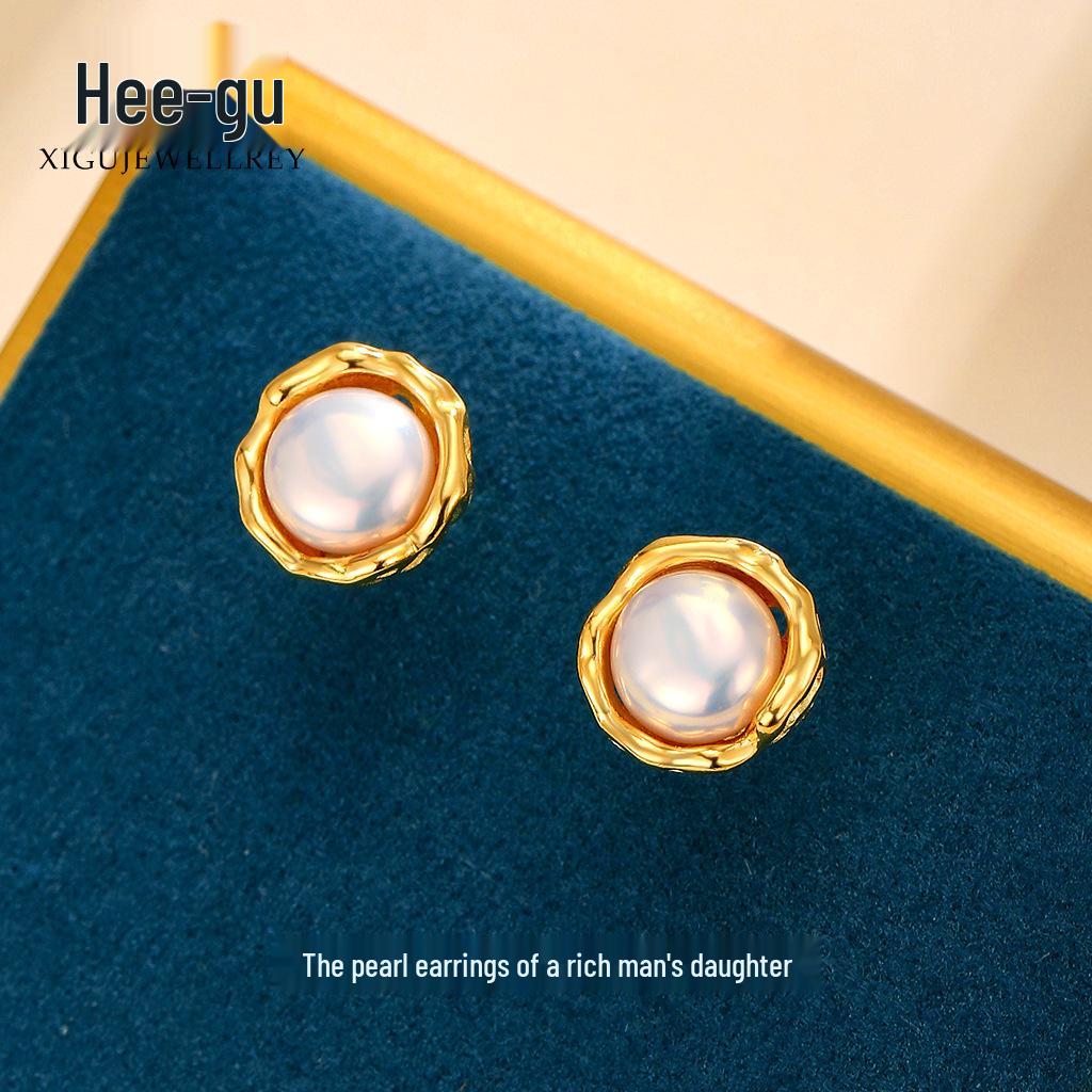 

Higu E1909 S925 Silver Irregular Pearl Stud Earrings - Women s High-End French Luxury Design Irregular Pearl Stud Earrings золотий