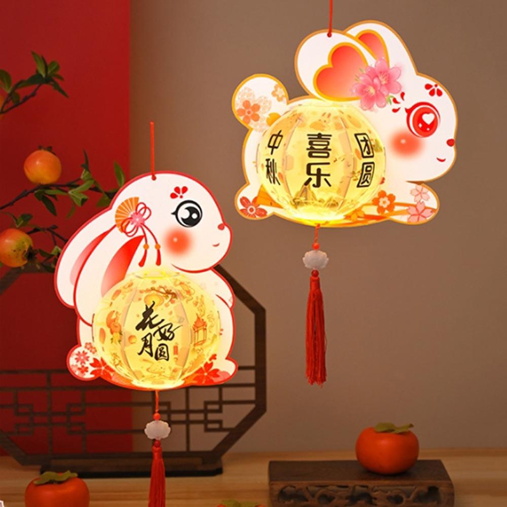 DIY Craft Middle Autumn Festival Lantern Cartoon Hanging Rabbit Lamps  Women Children