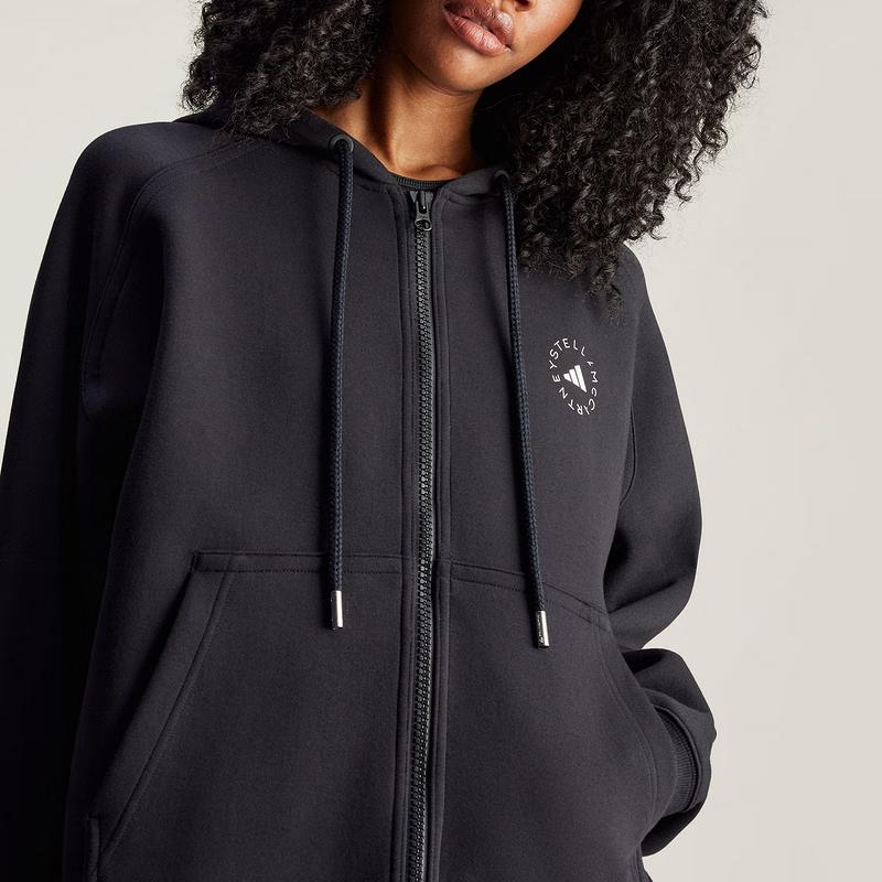 Adidas Stella McCartney Full Zip Hooded Solid Color Loose Comfortable Long Sleeve Jacket Women Jacket Black JF6337