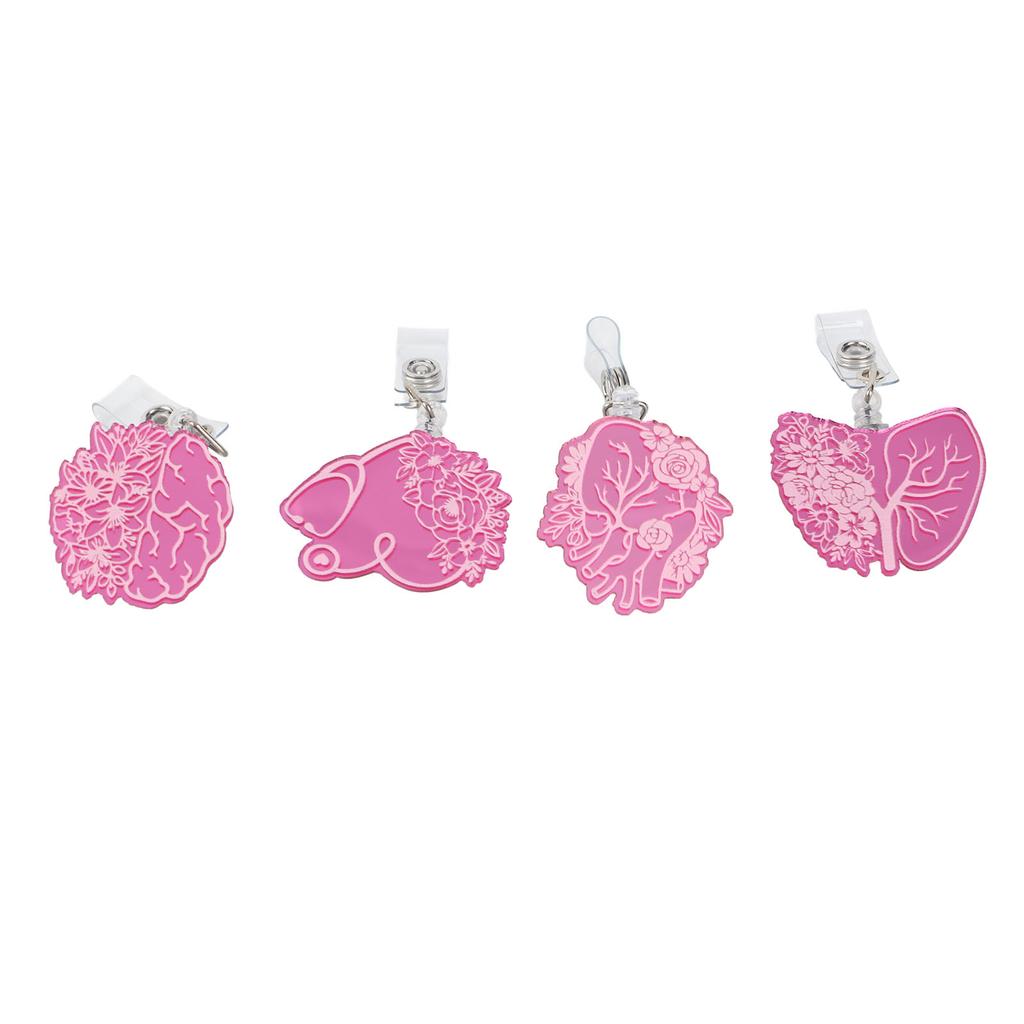 4pcs Retractable Badge Reel Acrylic Mirror  Organ Flower Pattern Innovative Decorative ID Nam