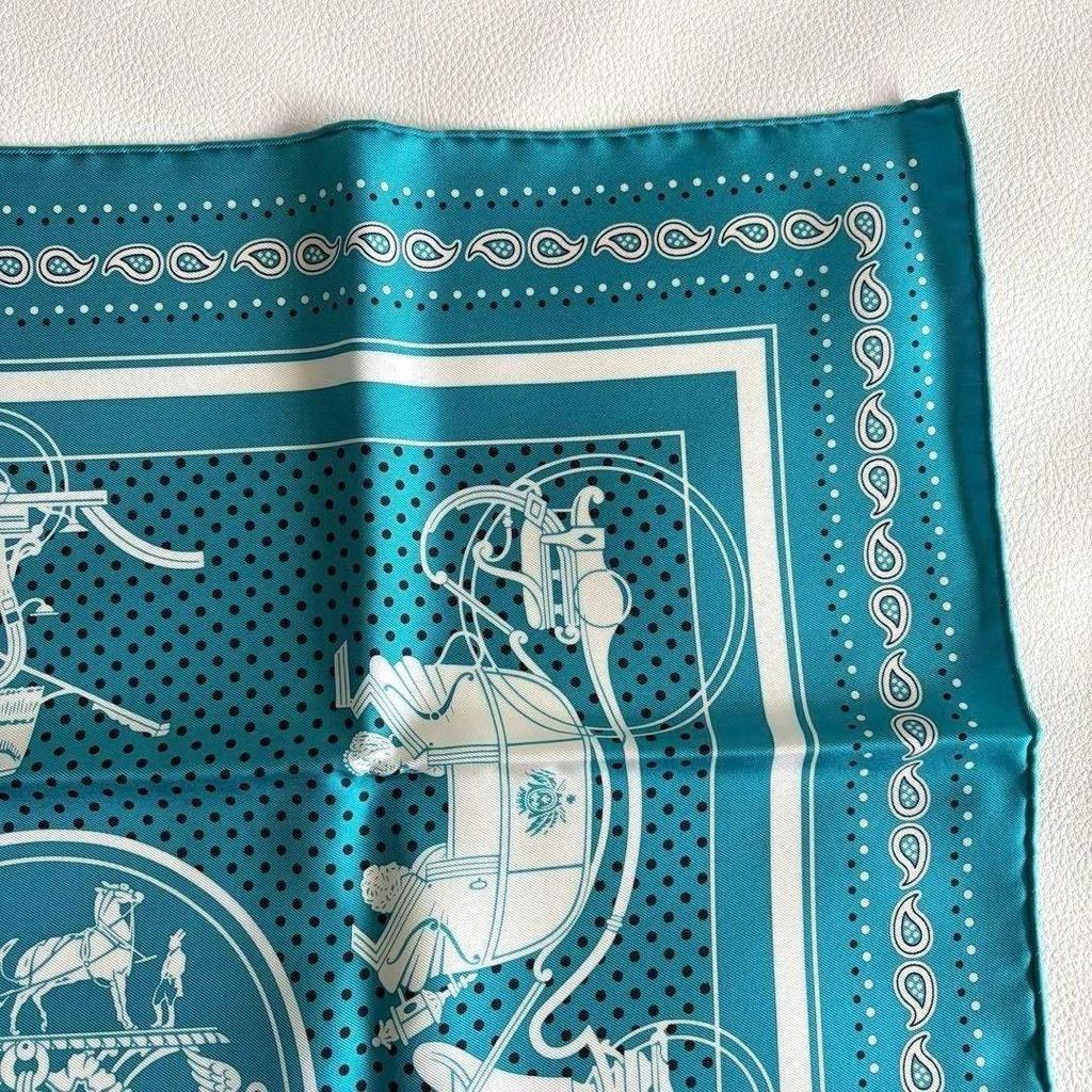 Used Excellent condition Hermes Carre 55 Ex-Libris turquoise bandana pattern with box