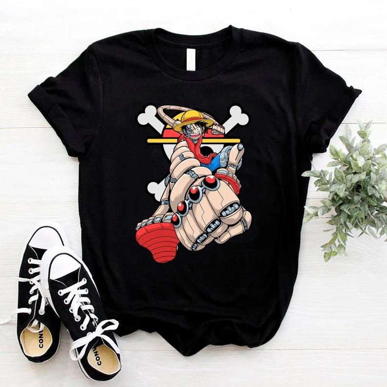 

2026 New Fashion One Piece Men and Women s Oversized T-shirt Short Sleeves Japanese Anime Niche Streetwear Parent-child Cloth... S разноцветный