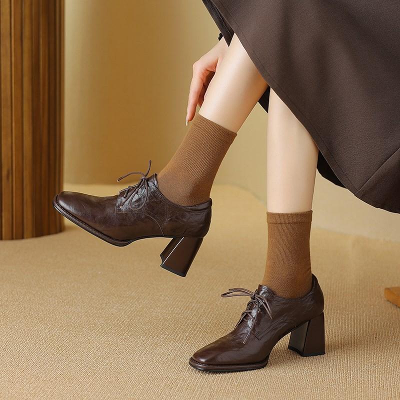

Мода НОВЫЕ Весенне-осенние Женские Туфли Натуральная Кожа Женская Обувь Квадратный Носок Массивный Каблук Женские Туфли Туфли на Шнуровке Обувь на Высоком Каблуке 34 коричневый
