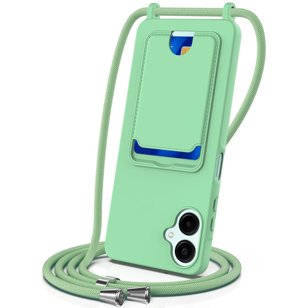 

Чохол для Samsung Galaxy A06 5G Рідкий Силікон Тримач для Карт Задня Кришка Телефону зі Шнурком Green