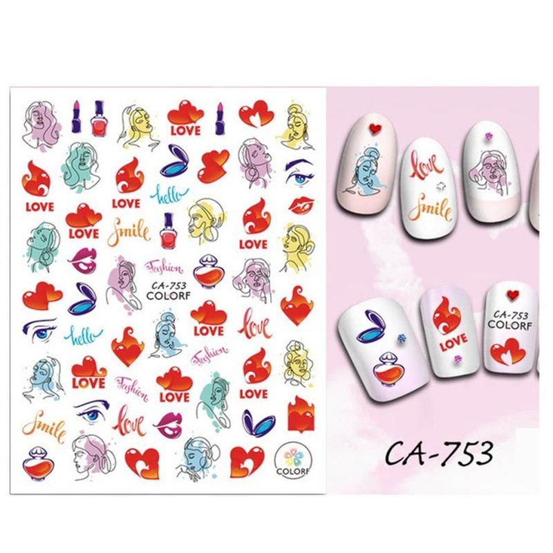 Sexy Lips New Year Slider Valentine's Day Beating Love Heart Design Abstract Pattern Cartoon Fashion Nail Sticker