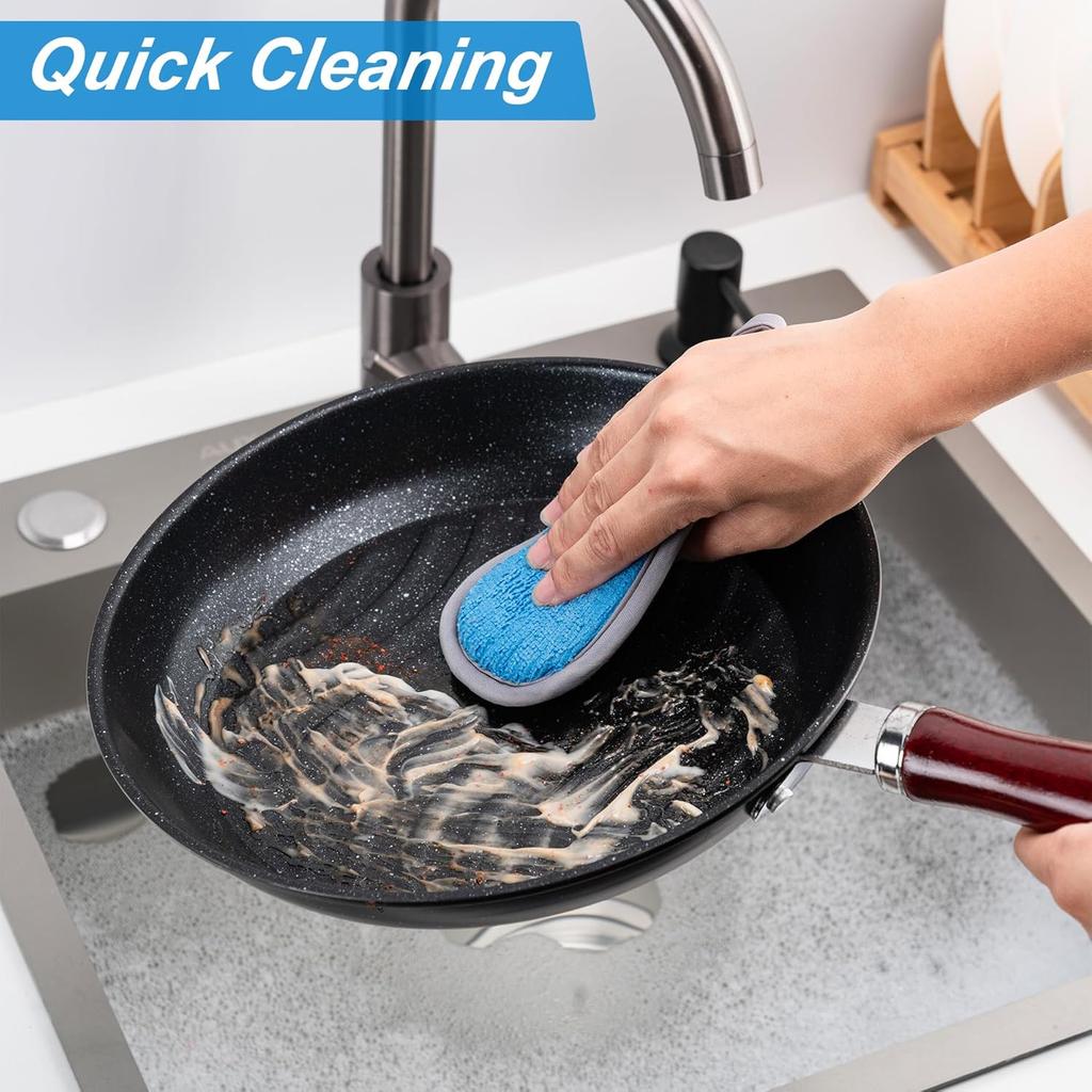 Dual-Sided Multi-Purpose Scrub Sponges, Non-Scratch Dishwashing Sponges for Kitchen, Reusable Microfiber Sponge for Efficiently Cleaning Dishes, High