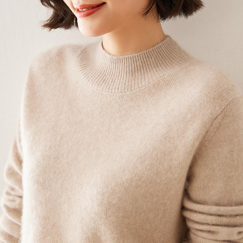 Cashmere Sweater Women's Loose Knit Half-High Neck Pullover for Autumn/Winter