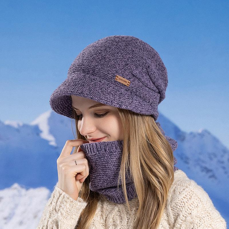 Winter Hat, Scarf Set, Velvet, Cold-proof and Warm Knitted Hat, Women's Hat with Brim, Ear Protectors, Wool Hat.