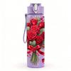 1PC Red Rose Bouquet Floral Print 750ml Color Plastic Sports Water Bottle Leakproof Flip Straw Lid Suitable for Sports Office Home Use