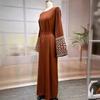 2025 Middle East Muslim Fashion Embroidered Cardigan Dress with Waistband & Pockets