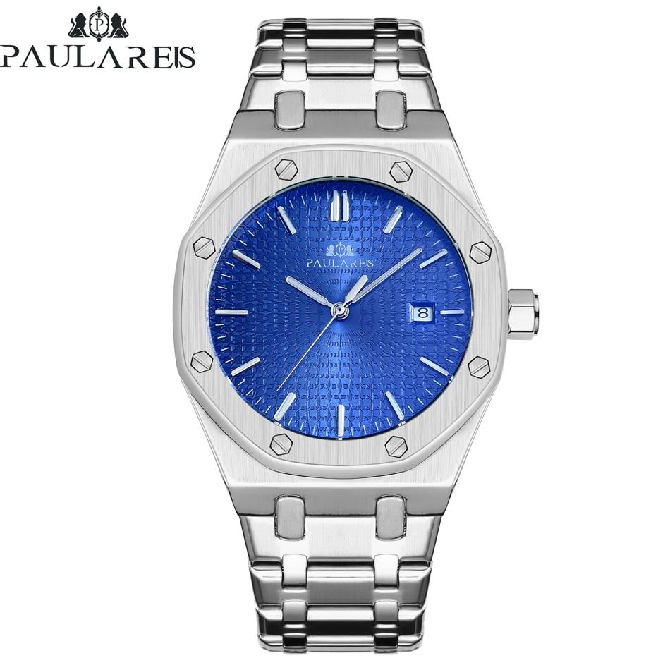 Paulareis Automatische Selbstaufzug Mechanisch Edelstahlarmband Einfach Business Blau Roségold Gelbgold Datum Herrenuhr AP01