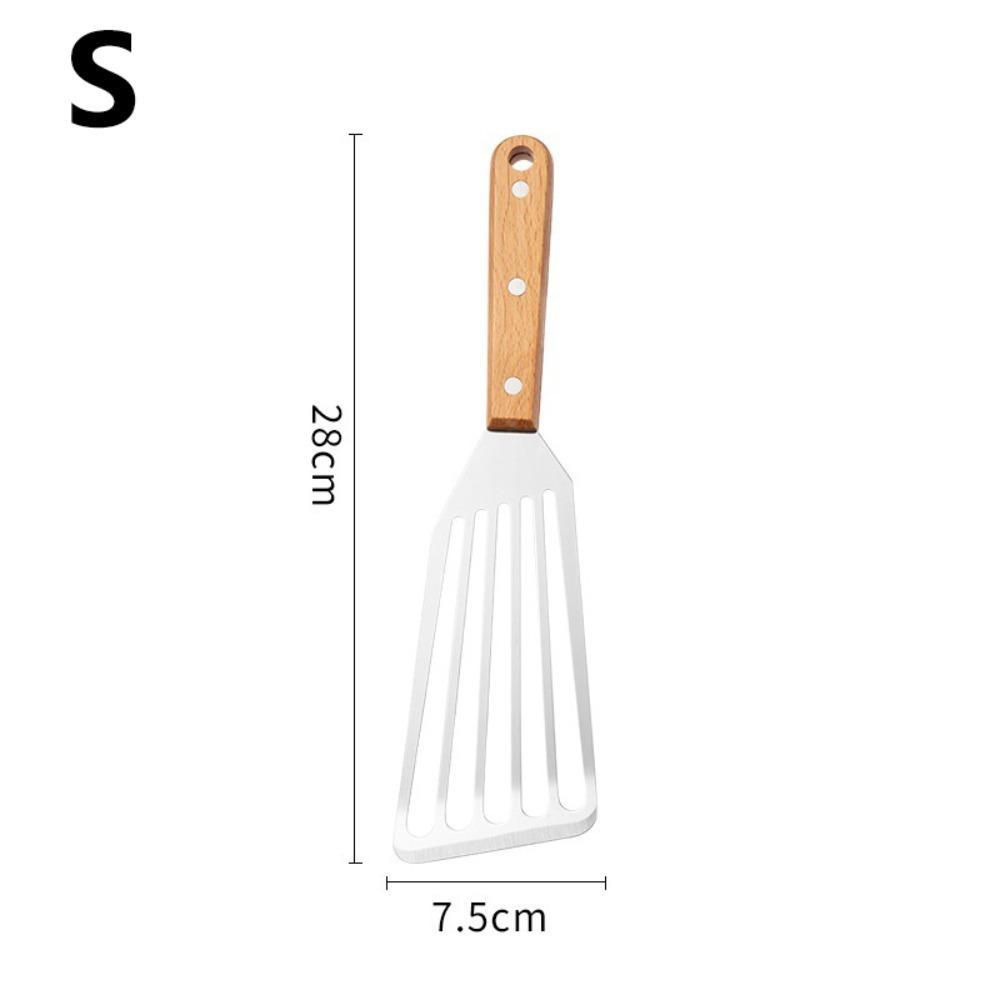 Stainless Steel Fish Frying Spatula Wooden Handle BBQ Cooking Spatula  Kitchen Cooking Utensils