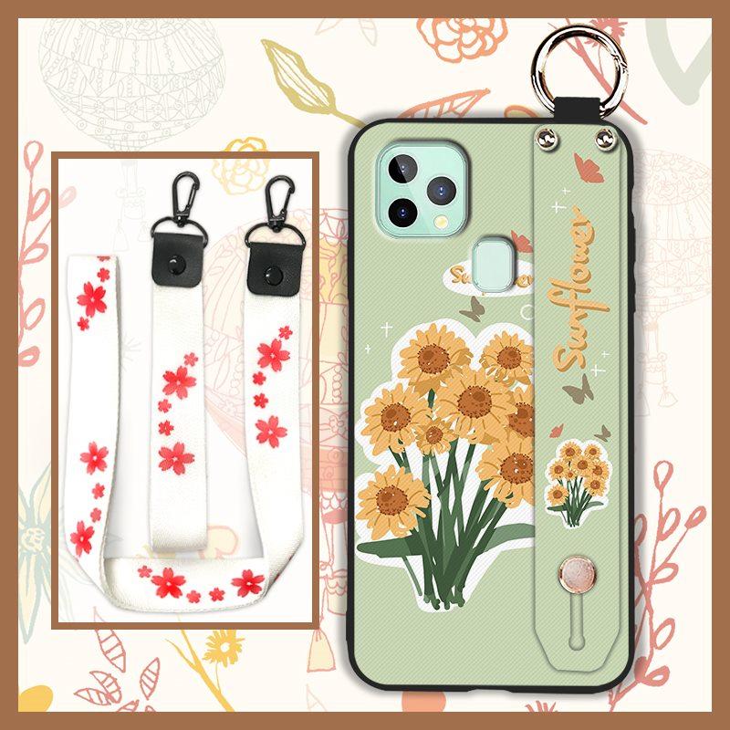 Anti-knock Flower Phone Case For Oukitel C22 Ring Back Cover Dirt-resistant Fashion Design Silicone Wrist Strap Lanyard