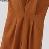 INCERUN Men Lapel Neck Sleeveless Button Up Casual Loose Long Rompers Jumpsuits