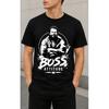 Men's black short-sleeve crewneck t-shirt with bold "Boss Attitude" graphic print, soft cotton feel, relaxed fit for casual daily wear or street