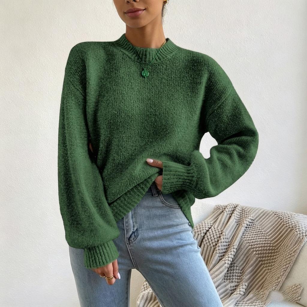 Women's Casual Color Mock Neck Long Sleeve Pullover Sweater Knit Top