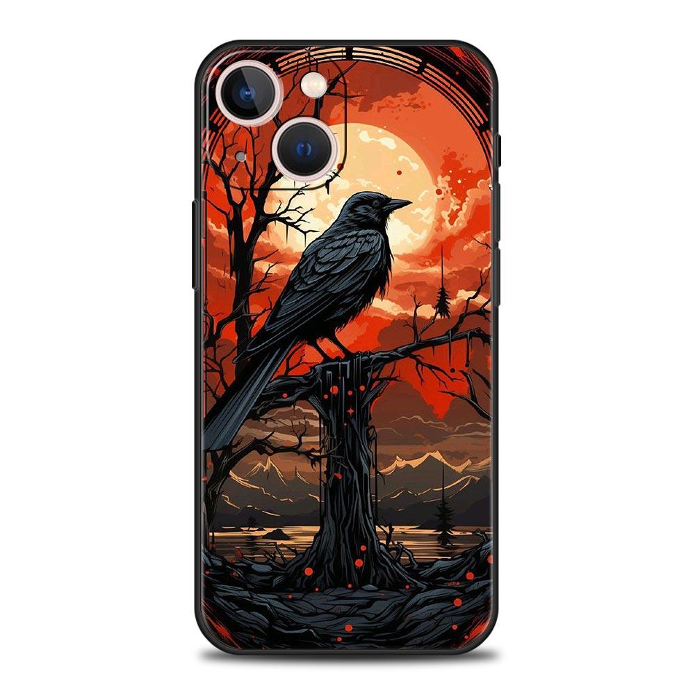 Black Raven Phone Case Cover for iPhone 17 16 15 14 13 12 11 Pro Max 17 Air Plus Shockproof Soft TPU Shell Fundas Capa Coque Bag