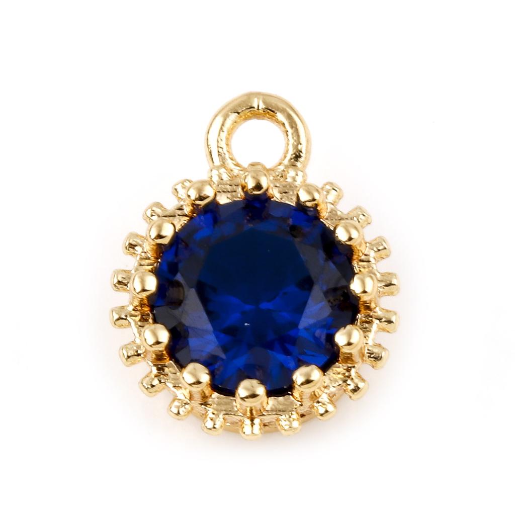 2 Piece Copper Birthstone Charms Round Multicolor Cubic Zirconia Gold Color Metal Pendants DIY Making Earrings Jewelry 9mm x 7mm
