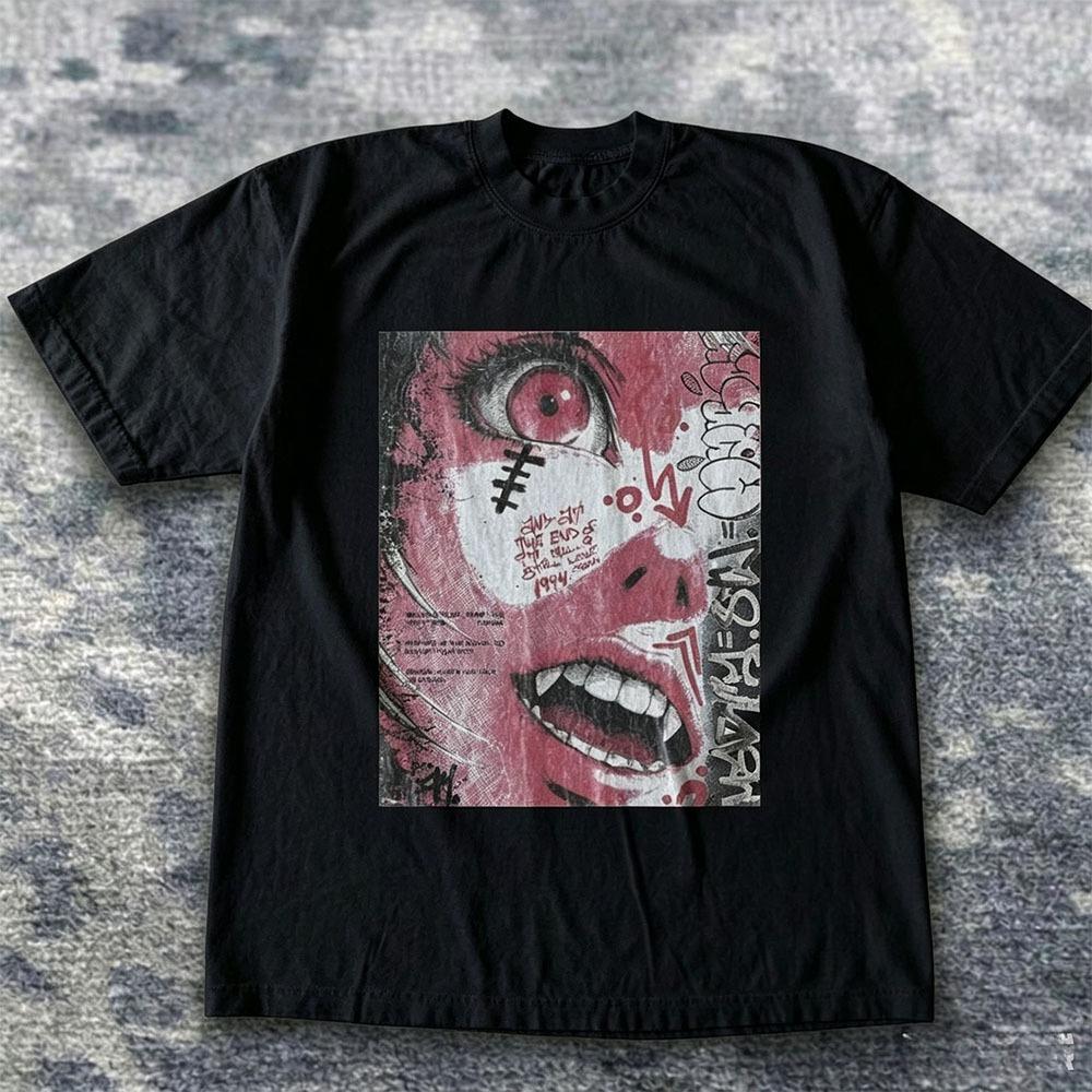 2026 Summer New Arrivals Comic Book Style Loose Fit Y2k Style Crew Neck Design Casual Fashionable Trendy Street Style
