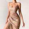 Women Sexy Glitter Sequins Dress Elegant High Slit Spaghetti Straps Bridesmaid Dress for Party Gown Evening Prom