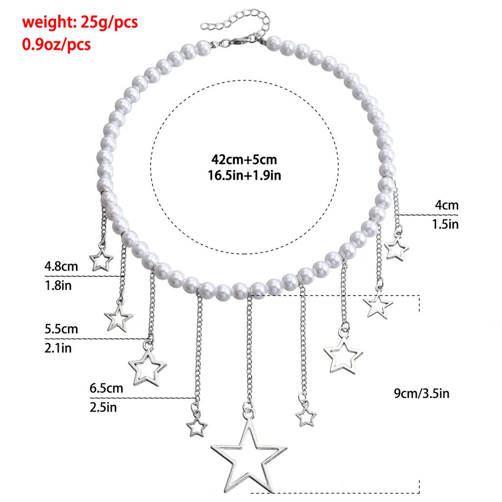 Elegant Pearls Necklace with Chain Star Clavicle Chain Adjustable Choker Neck Jewelry for Wedding Party Special Occasion