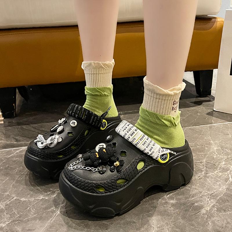 Thick-Soled Clog Shoes for Women Summer Ins Trend Closed-Toe Non-Slip Cartoon Shoes Outdoor Height-Increasing Beach Slippers