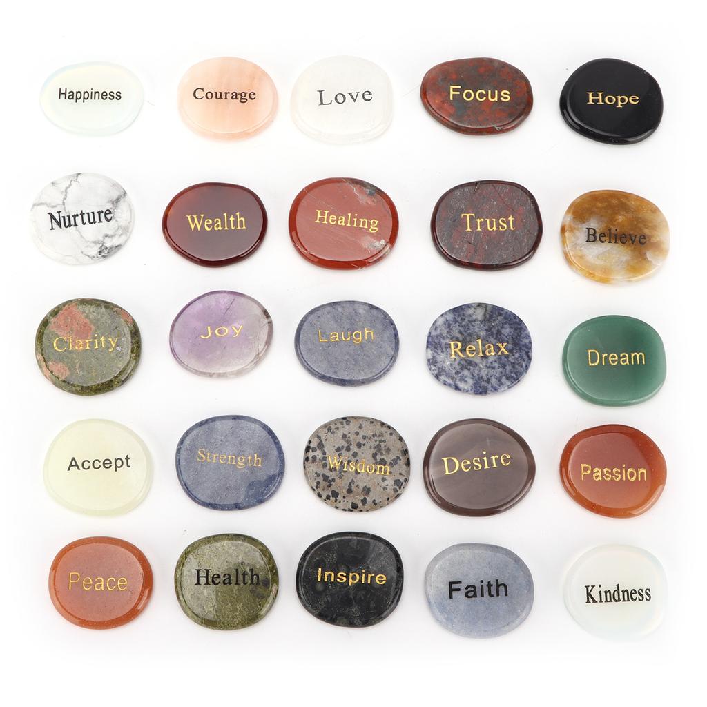 25Pcs Rune Stones Natural Crystal Divination Supplies with Engraved Lettering for Meditation