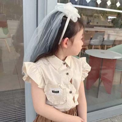 Fashion Flowing Bow Veil Hair Hoop Mesh Beige Girls Head Gauze Headband Polyester Bridal Tulle Photo Props