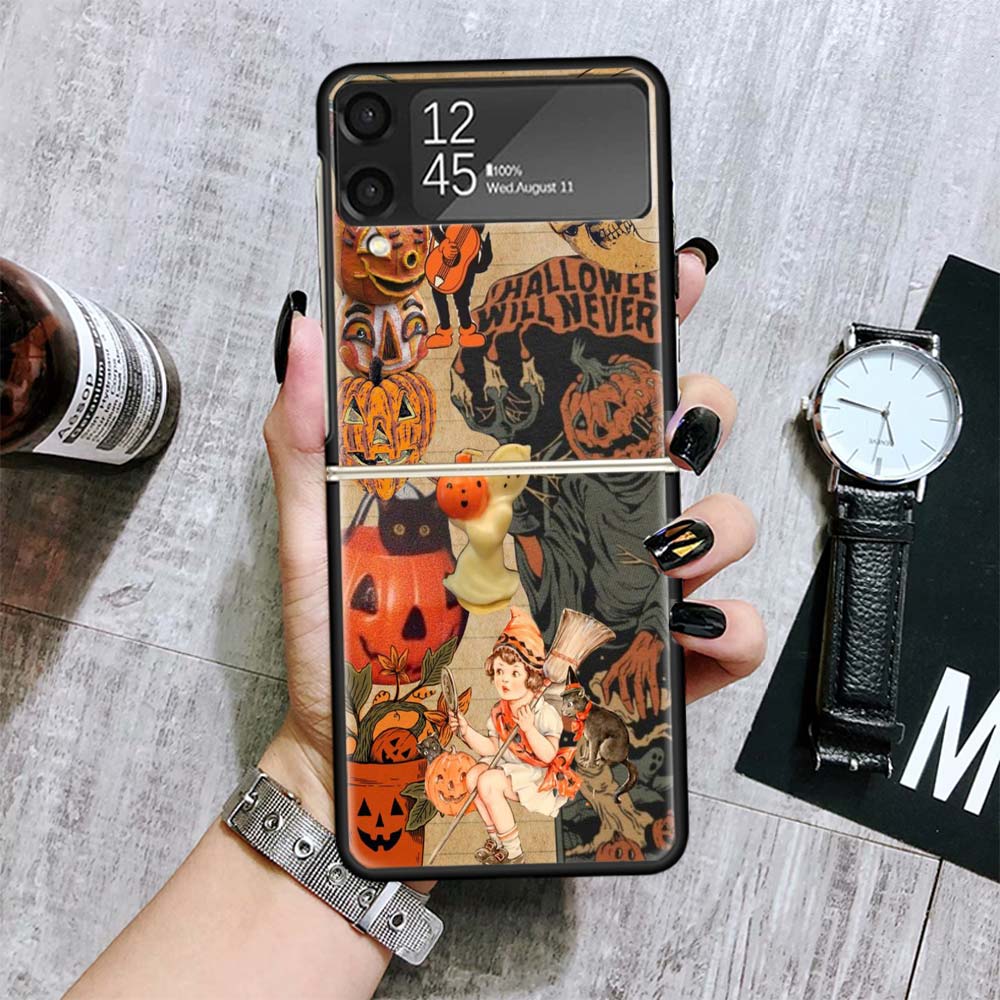 

Halloween Fall Art Witch Cat Cases For Samsung Galaxy Z Flip 4 5 6 7 3 Z Flip7 Flip6 Flip4 Flip5 Flip3 5G Hard Shockproof Fundas Samsung Z Flip 5
