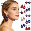 Elegant Glitter Earrings American USA Flag for Women Patriotic Red