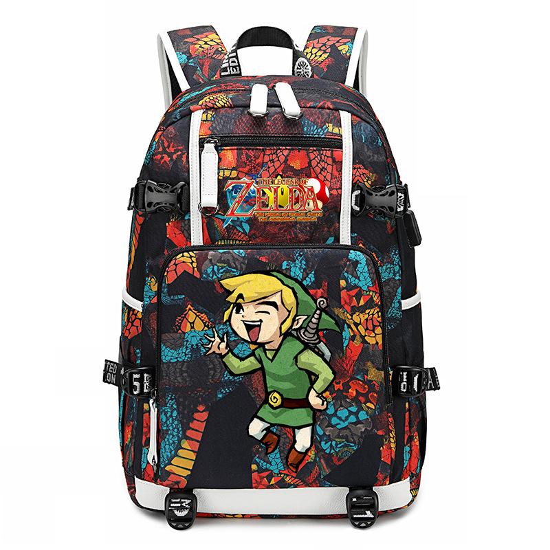 Zelda Zelda Plecak z Nadrukiem Akcesoria Outdoorowy Port USB Duża Pojemność Plecak Podróżny