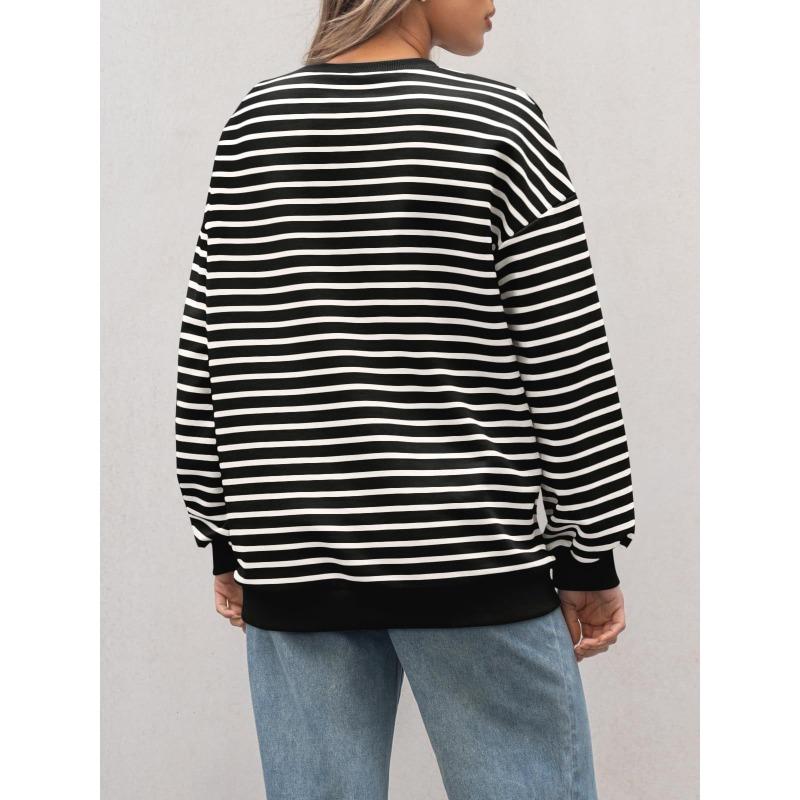 Women's Autumn/winter Striped Long-sleeved Crewneck Oversized Sweatshirt