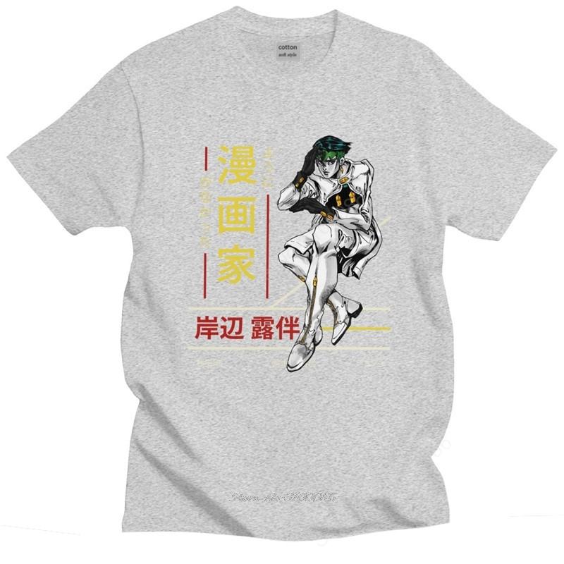 Rohan Kishibe T Shirts for Men Soft Cotton Jojos Bizarre Adventure T-shirt Anime Jjba Manga Tee Top Short Sleeved Fashion Tshirt