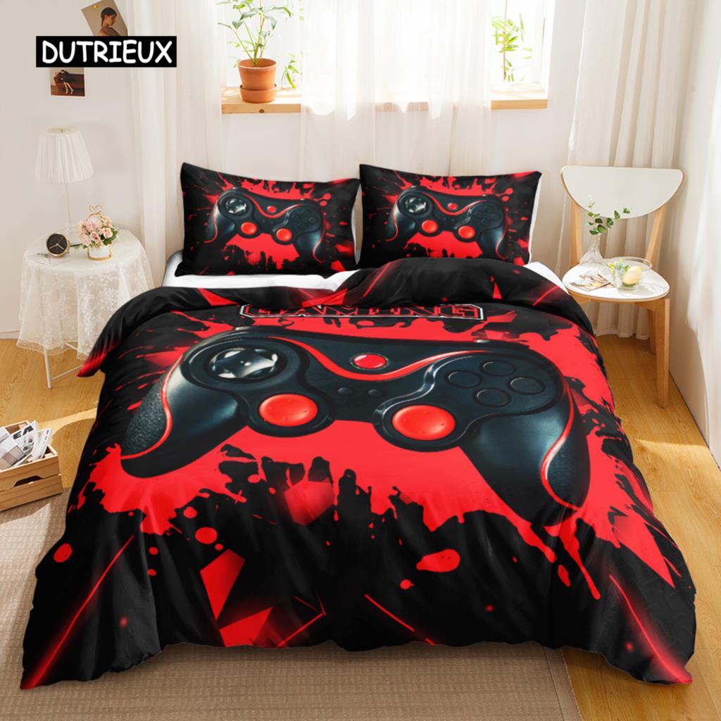 Games Duvet Cover Set Boys Kids Gamepad Bedding Set Video Game Controller Comforter Cover for Teen Girls Polyester Qulit Cover