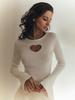 Heart Cut Out Ribbed Knit Tops for Women Autumn Elegant Flare Sleeve Sexy Slim Tops Basic Pullovers Streetwear