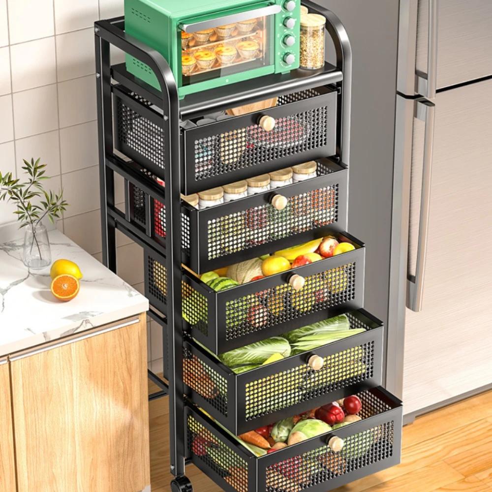 Bar Trolley Cart Kitchen Shelf Breathable Fruit Basket Corner Multi-Layer Rack Storage Rack Wine Trolley Bar Cart For Kitchen