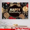2D Leopard Print Happy Birthday Backdrop, Black Gold Balloon Party Decor
