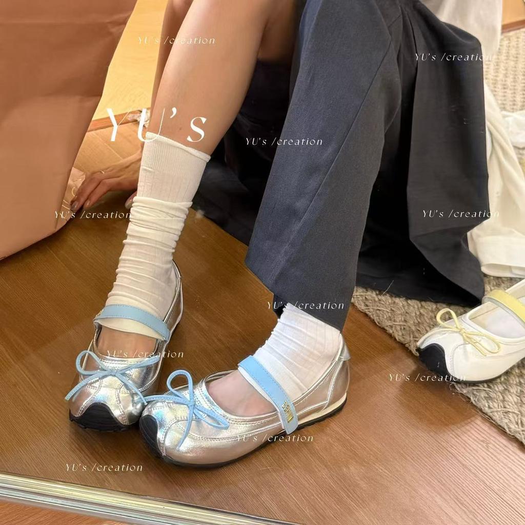 Miyou women's shoes "roaming in midsummer" Mary Jane small single shoes 4cm contrasting color bow mium series niche trendy shoes