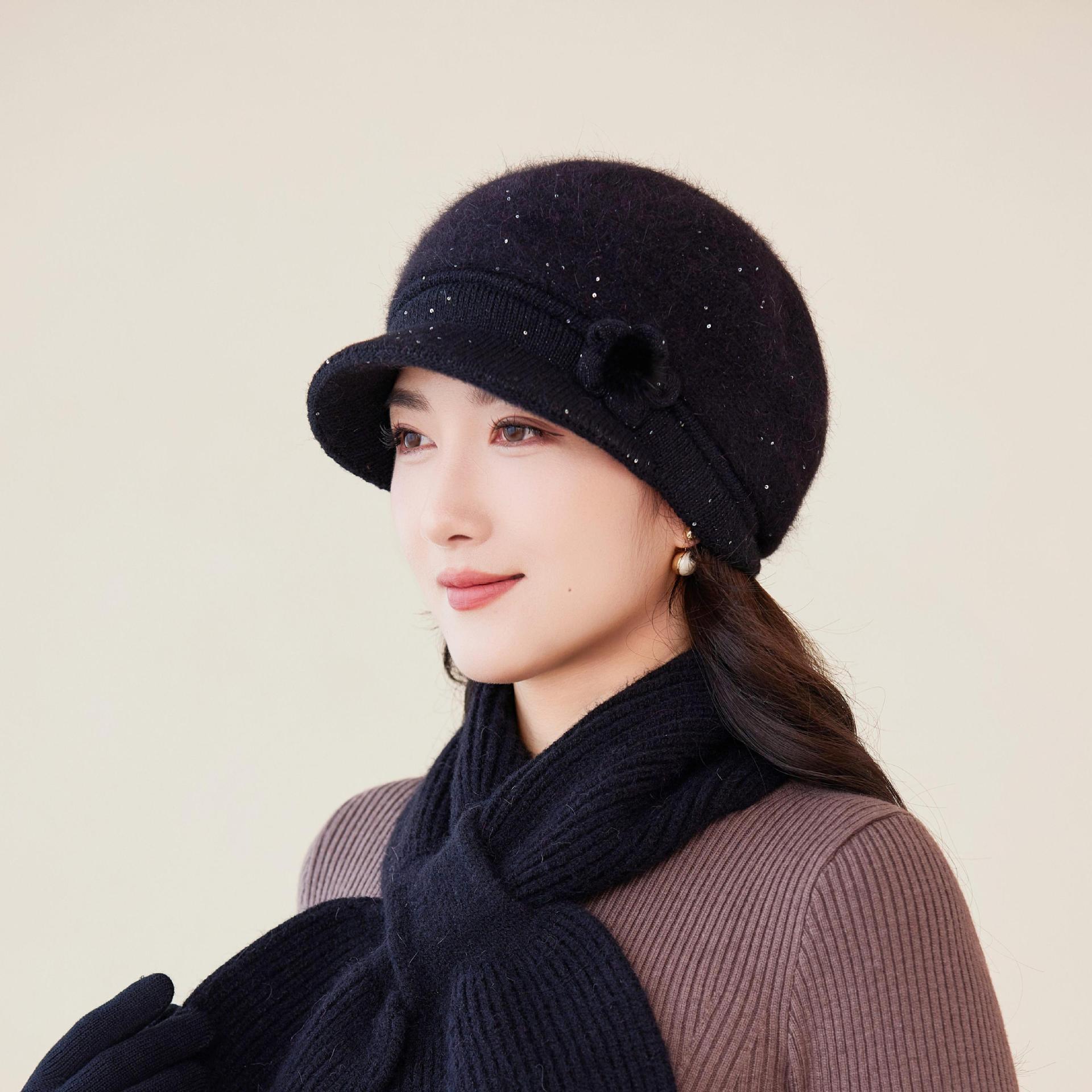 

Плюшевая теплая вязаная шапка из кроличьего меха для дам и матерей Модная и универсальная плюшевая шляпа-ведро для женщин среднего и пожилого возраста Зимняя шапка one size