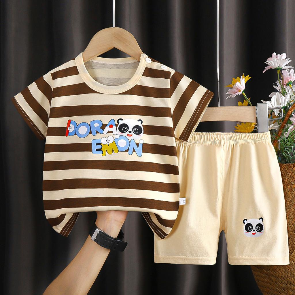 Summer Kids Toddler Short Sleeve Shorts Set With Cartoon Patterns For Boys And Girls