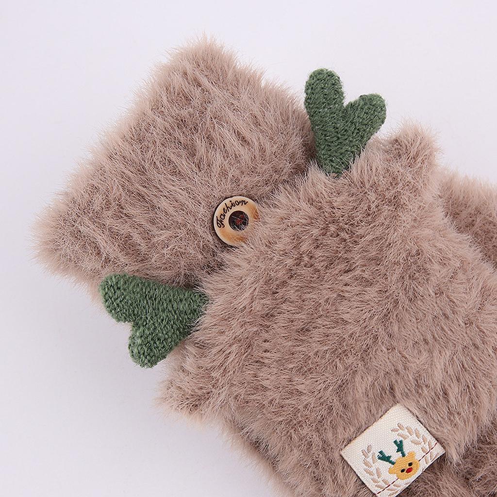 Winter Women Adult Plus Velvet Thickening Cute Cartoon Point Finger Gloves