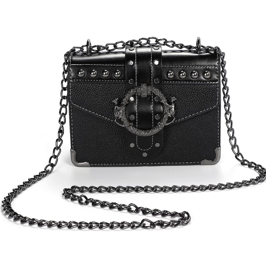 Harujio Shoulder Punk Crossbody Street Mini Shoulder Sickly Cute Women's Bag, Rock, Bag, Gothic, Black, Style, Mass-Produced Bag, Dark, Mass-Produced,