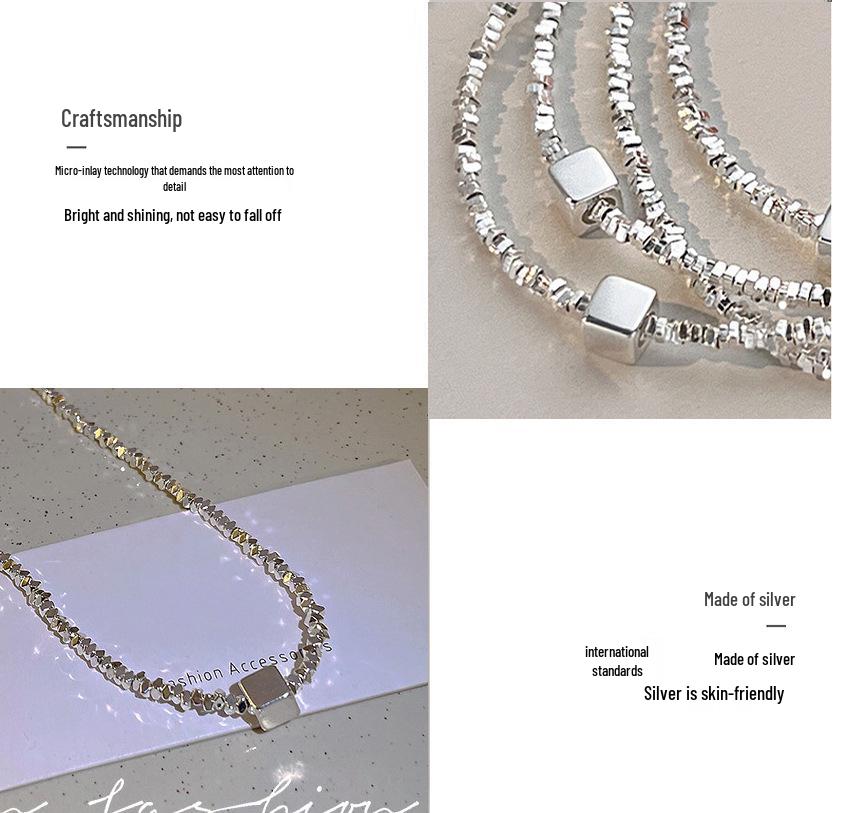 S999 Sterling Silver Elegant Square Necklace for Women, Versatile & Fashionable, Light Luxury, Simple Ins Cold Aesthetic, Personalized Design