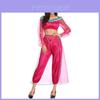 Elegant Arabian Women's Magenta Mesh Spliced Costume Set For Stage Performances