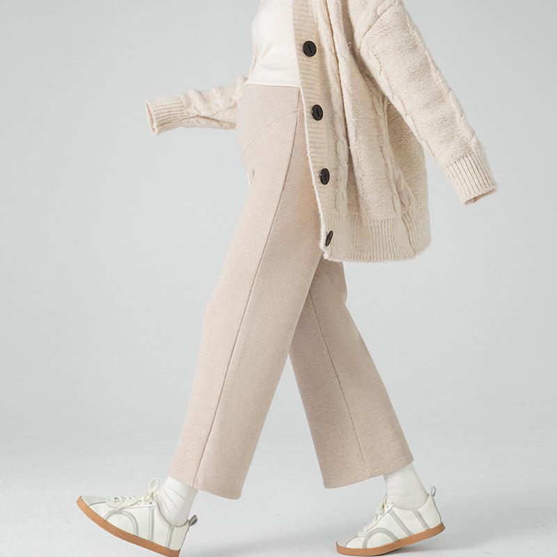 2025 New Style Fleece-Lined Cashmere Maternity Pants: Autumn/Winter Wide-Leg Design with Belly Support