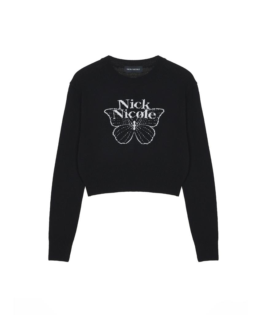 Nigaennikol Cashmere Butterfly Signature Crop Knit_Black